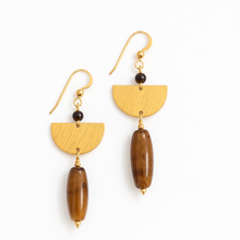 Load image into Gallery viewer, African Spiderweb Agate Half Moon Dangle Earrings
