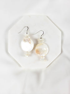 White Mother of Pearl Flat Round Earrings