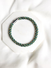 Load image into Gallery viewer, Teal Silver and Gold Kumihimo Bracelet
